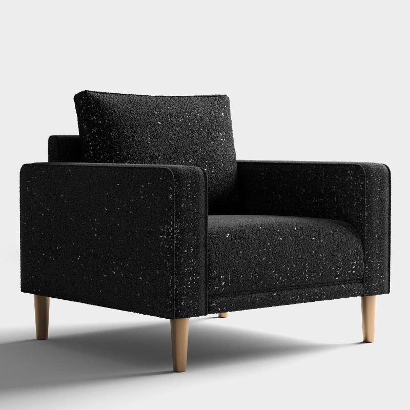 Black Bouclé Fabric Barrel Accent Chair with Wooden Legs