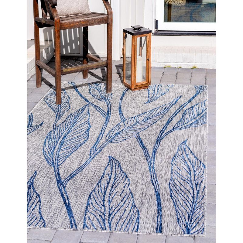 Light Gray and Blue Synthetic Abstract Outdoor Rug, 4' x 6'