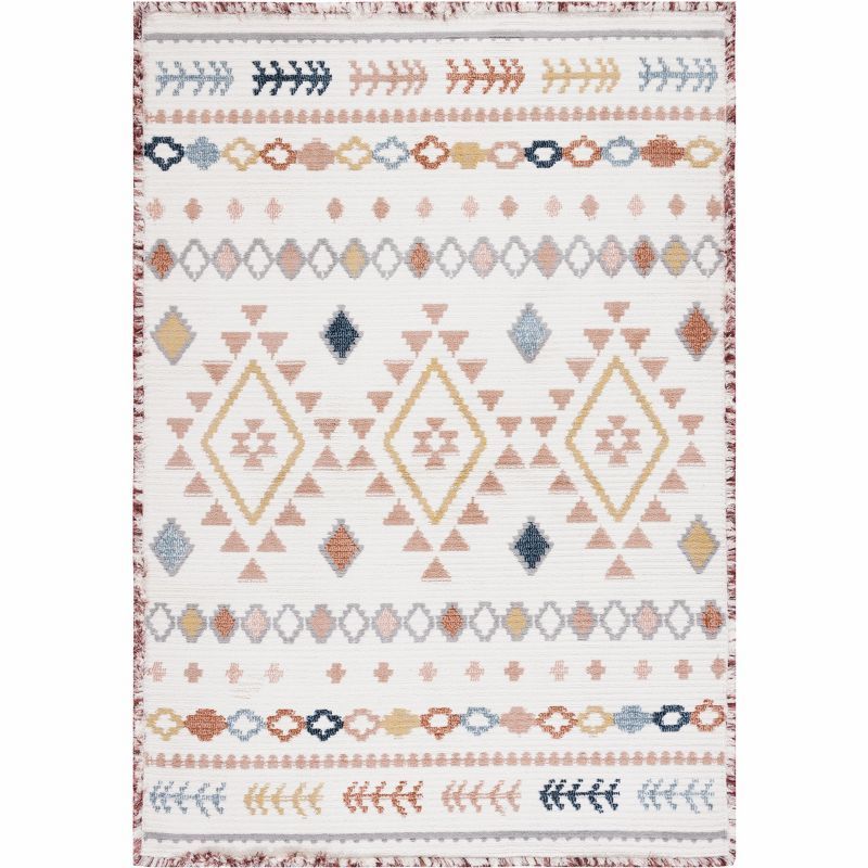 Ivory and Multi Moroccan Boho Tribal 4' x 6' Area Rug