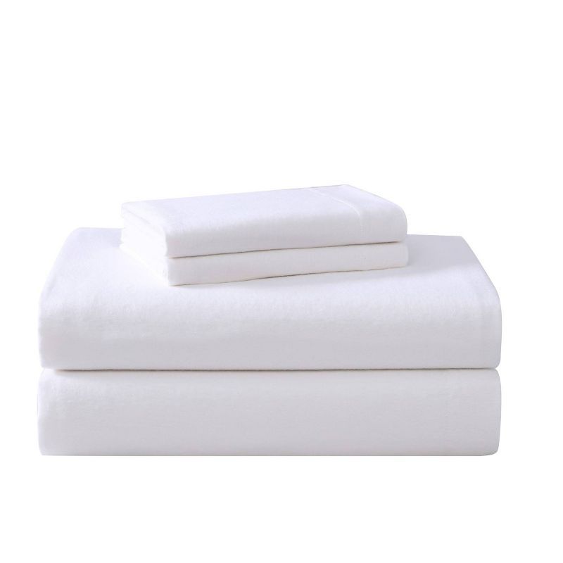 True White King Cotton Flannel Deep Pocket Sheet Set