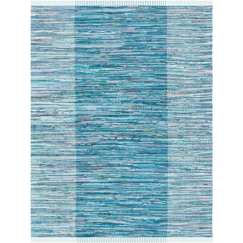 Handwoven Light Blue & Grey Flat-Weave Rag Rug, 8' x 10'