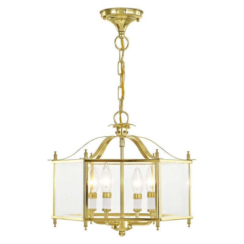 Livingston Polished Brass 4-Light Pendant with Clear Beveled Glass