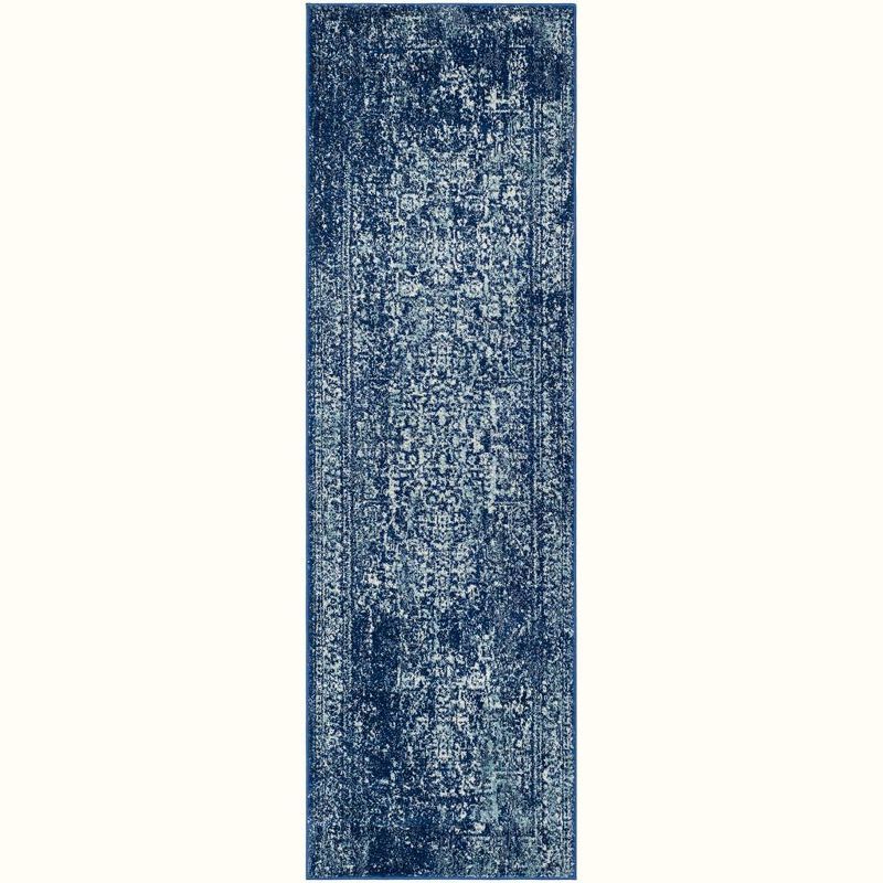 Navy and Ivory Synthetic Hand-knotted Runner Rug