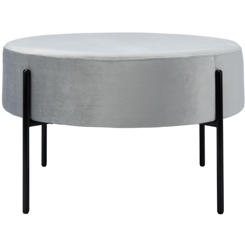 Lisbon Round Grey Velvet Cocktail Ottoman with Black Legs