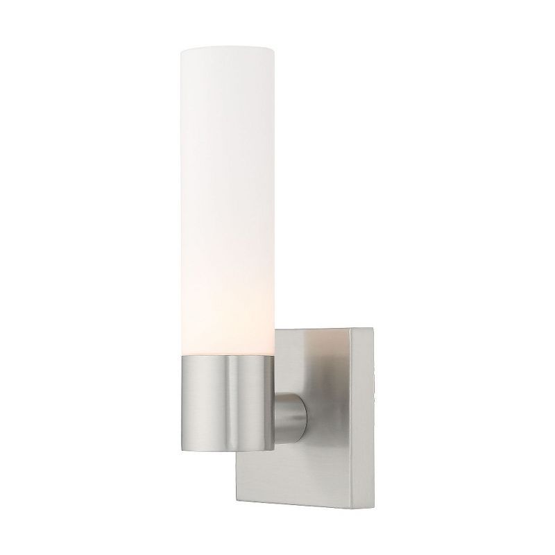 Brushed Nickel 11" Chrome Sconce with Etched Opal Glass