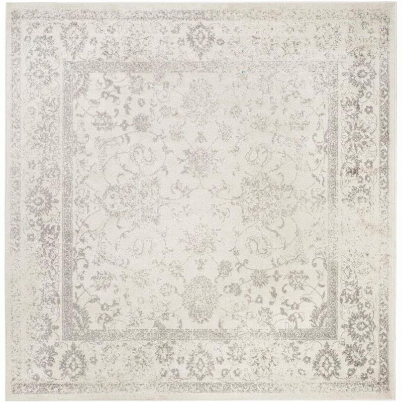 Chic Ivory & Silver 8' Square Synthetic Easy-Care Rug