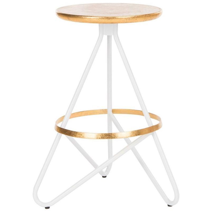 White and Gold Iron Backless Counter Stool with Hairpin Legs