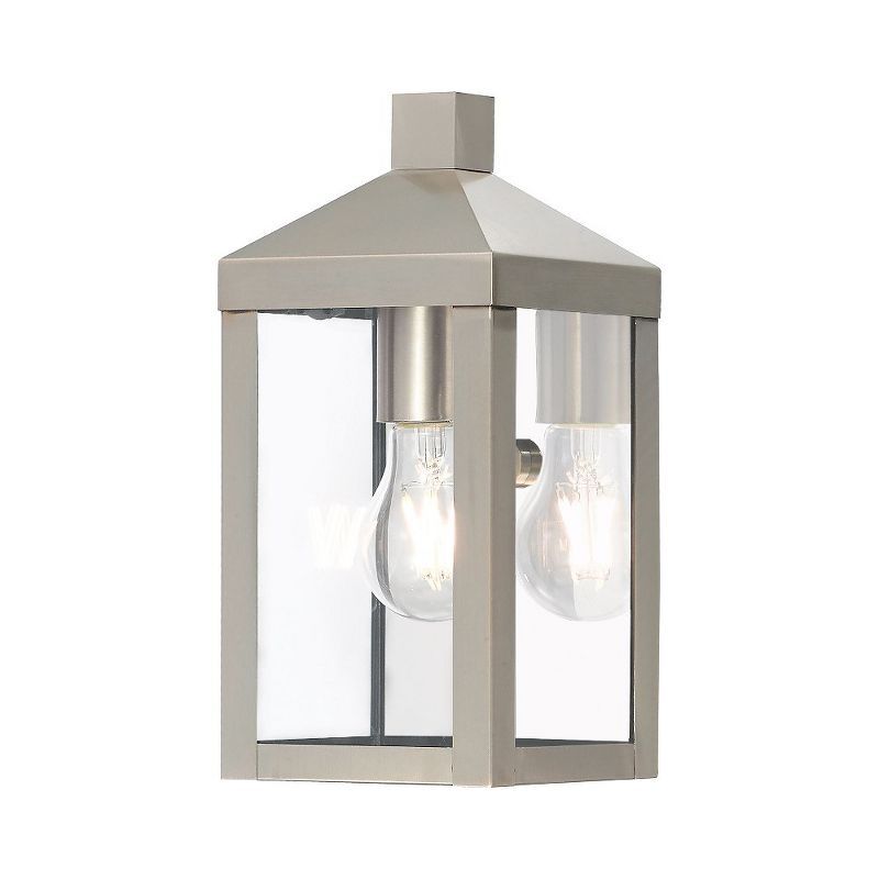 Nyack Brushed Nickel Clear Glass Direct Wired 1-Light Outdoor Lantern