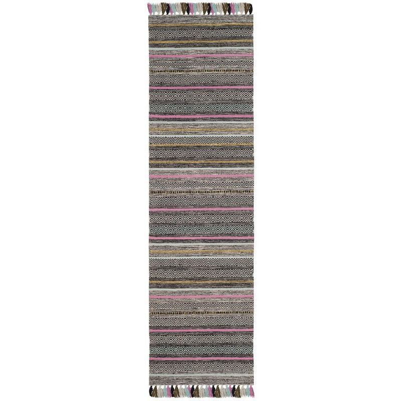 Coastal Breeze Black Stripe Handwoven Cotton Runner Rug