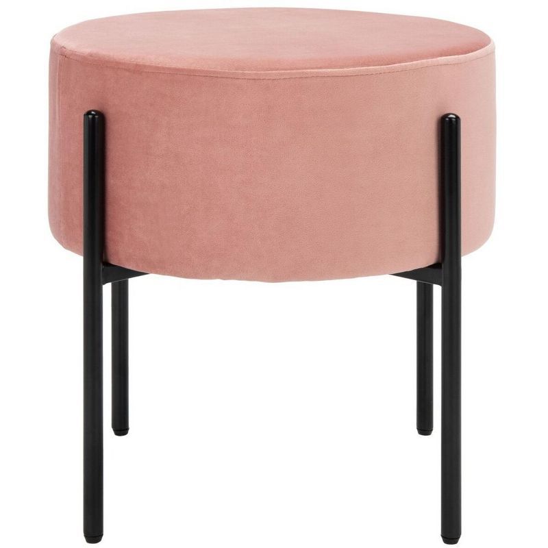 Lisbon 20" Dusty Rose Velvet Round Ottoman with Black Metal Legs