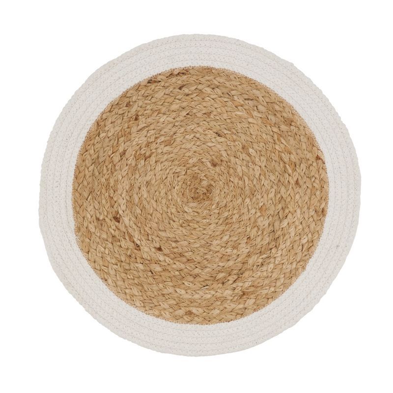 Handmade Natural and White Jute Braided Round Placemats, Set of 4