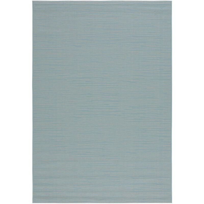 Aqua and Cream Contemporary Indoor/Outdoor Rug 6'7" x 9'6"