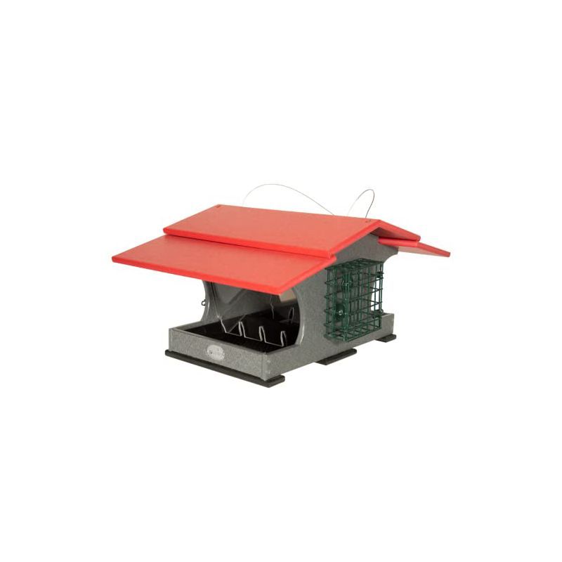 Large Gray and Cardinal Red Recycled Poly Lumber Bird Feeder