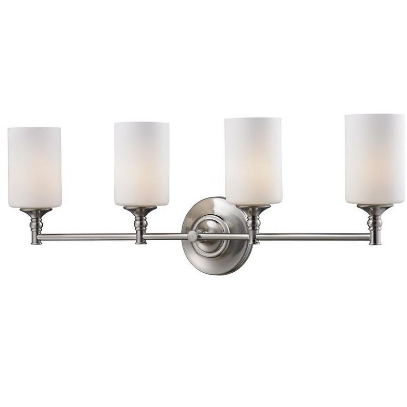 Brushed Nickel 4-Light Vanity with Matte Opal Glass Shades