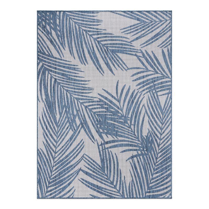 Blue Floral Synthetic Flat Woven Reversible 5' x 7' Area Rug