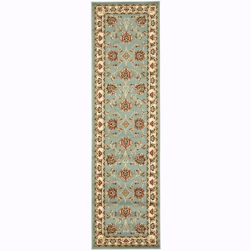 Lyndhurst Blue and Ivory Floral Border Runner Rug