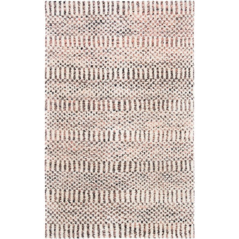 Ivory and Beige Hand-Knotted Wool Area Rug 8' x 10' with Aztec Print