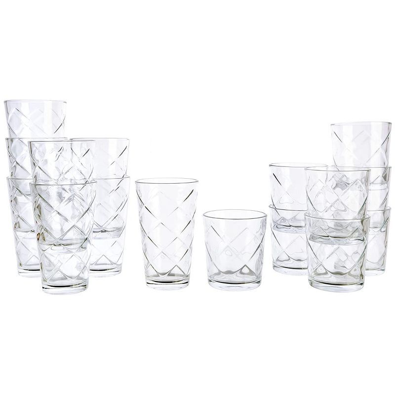 Clear Embossed Lattice 16-Piece Glassware Drinkware Set