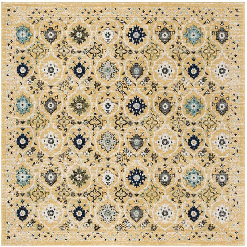 Gold and Ivory Square Synthetic Area Rug 6'7"