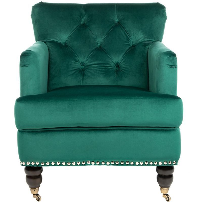 Emerald Velvet Tufted Club Chair with Espresso Wood Legs