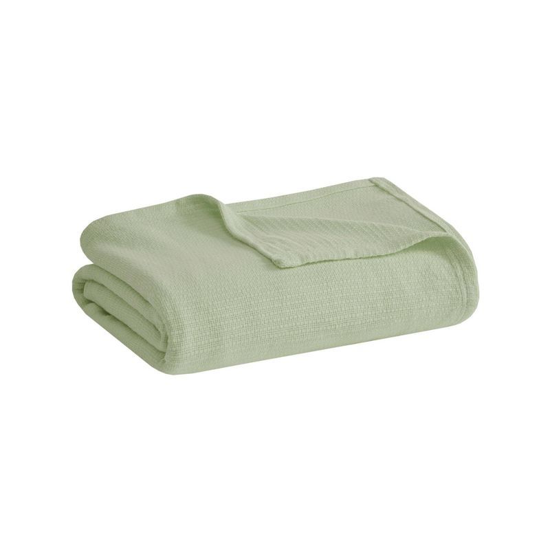 Twin Green Cotton Basketweave Bed Blanket