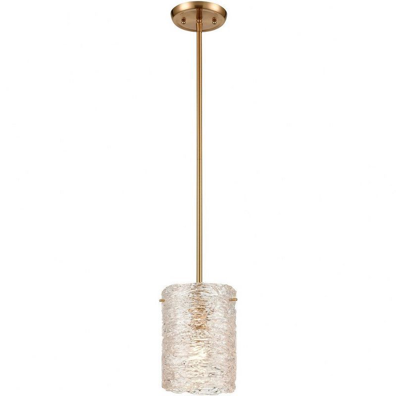 Satin Brass Mini Pendant with Chiseled Glass Shade