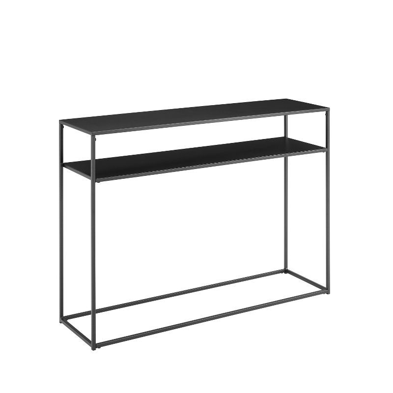 Streamlined Braxton Matte Black Steel Console Table with Storage