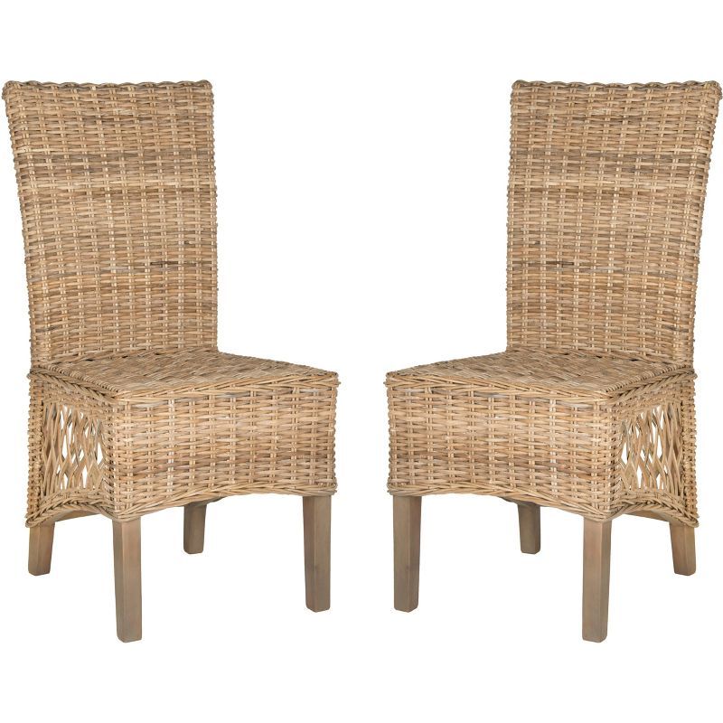 Sumatra High-Back Rattan Cane Side Chair, Brown, Set of 2