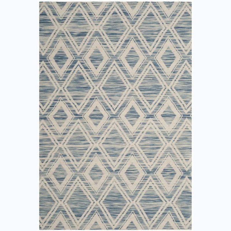 Ivory and Dark Blue Hand-Tufted Wool 3' x 5' Area Rug