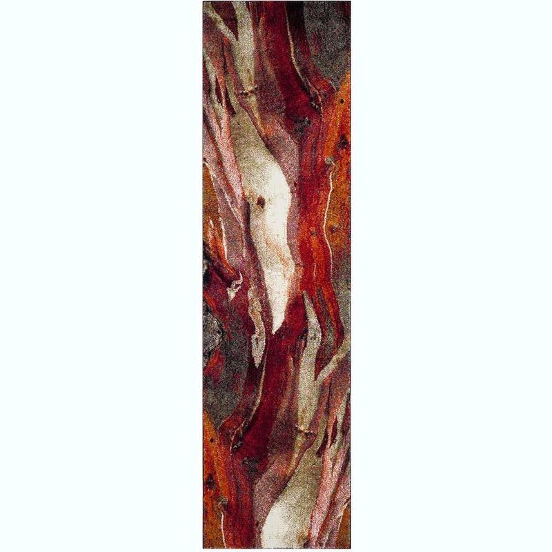 Red and Multicolor Abstract Synthetic Runner Rug, 2'3" x 6'