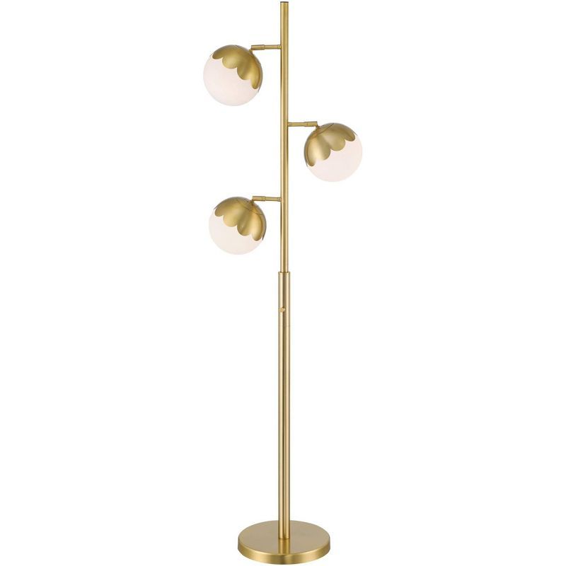 67" Gold Metal Floor Lamp with White Glass Shades