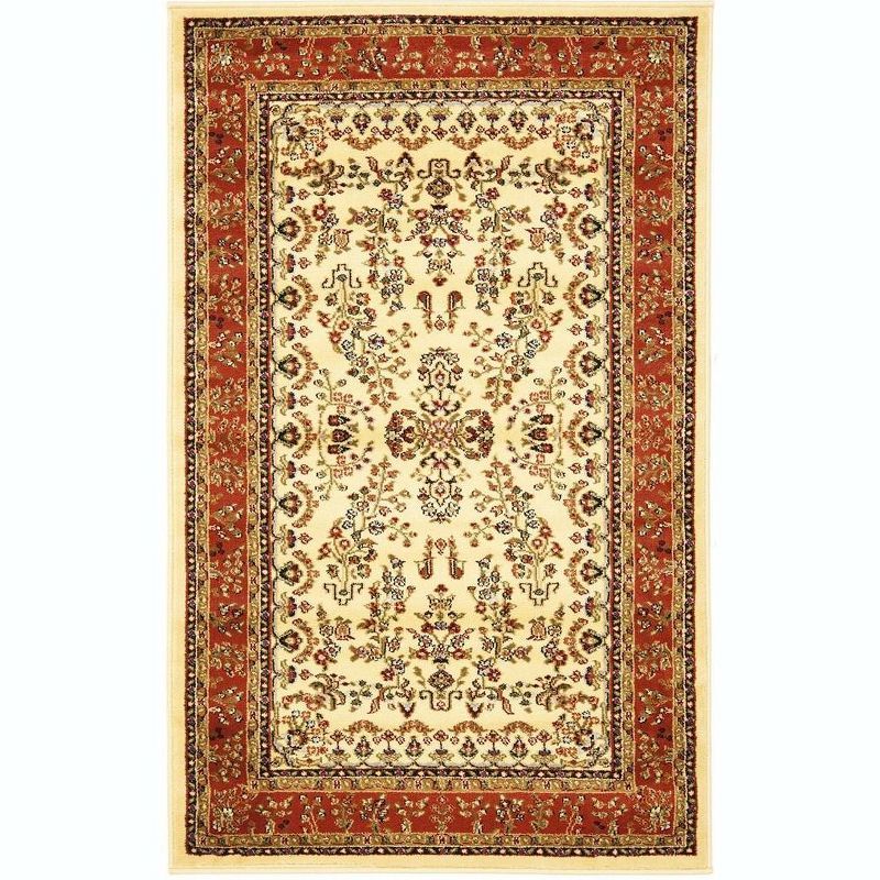 Ivory and Rust Floral Synthetic Rectangular Area Rug