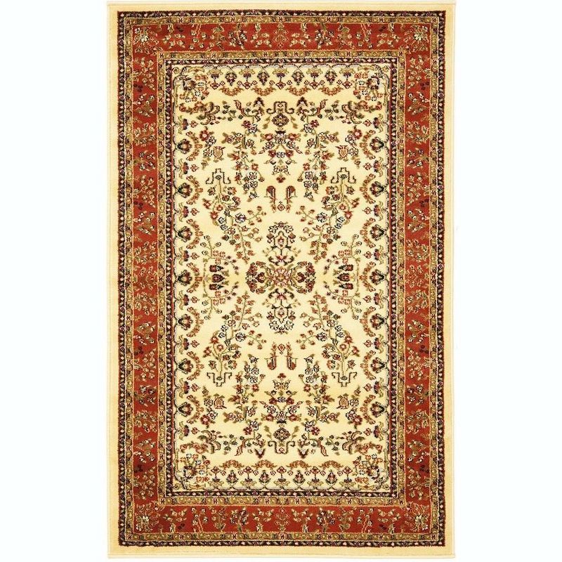 Ivory and Rust Floral Synthetic Rectangular Area Rug