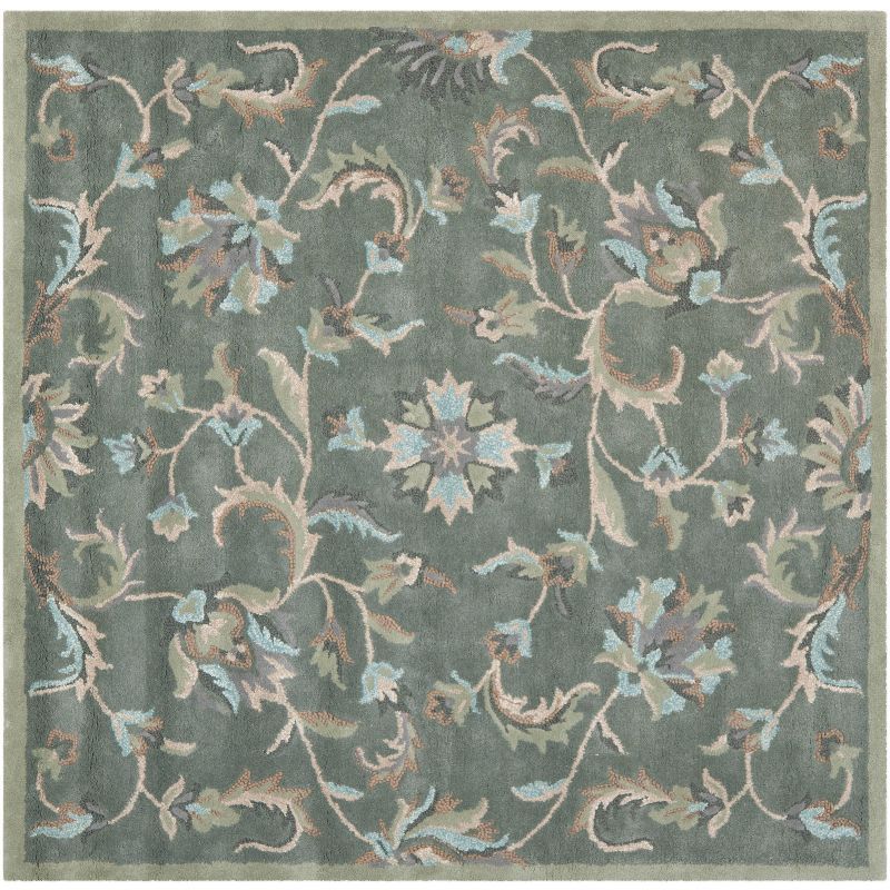 Gray Floral Handmade Tufted Wool Square Rug