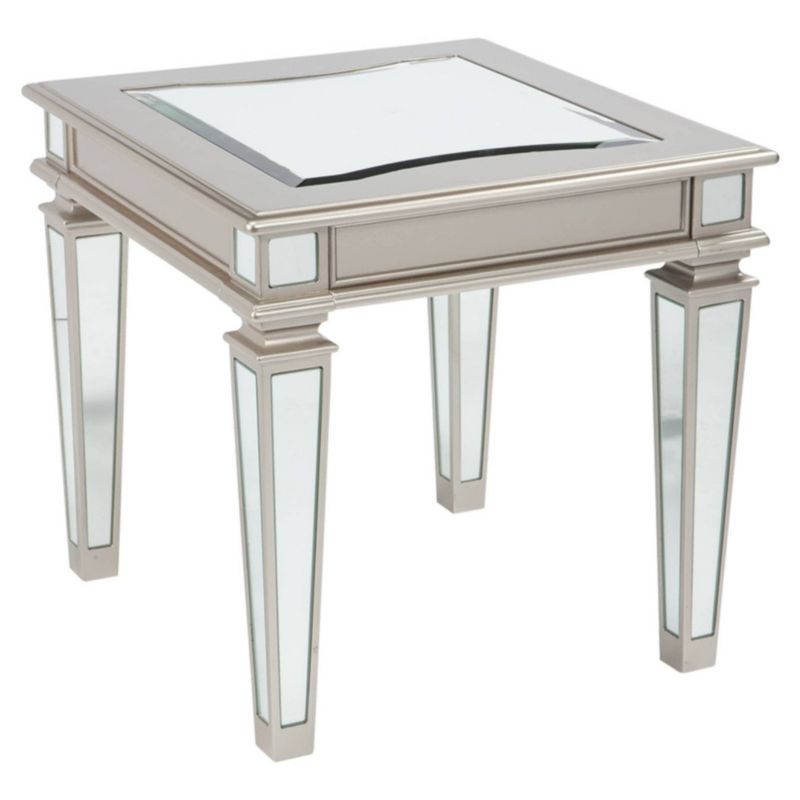 Contemporary Tessani Silver Mirrored End Table