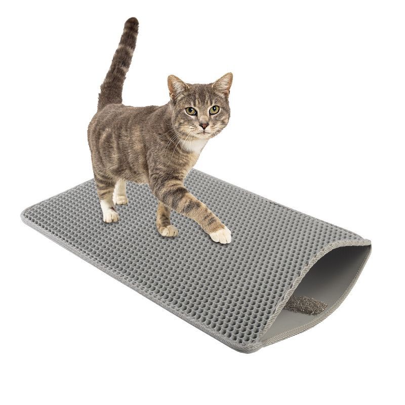 Gray Dual-Layer Waterproof Cat Litter Mat, 24x15 Inches