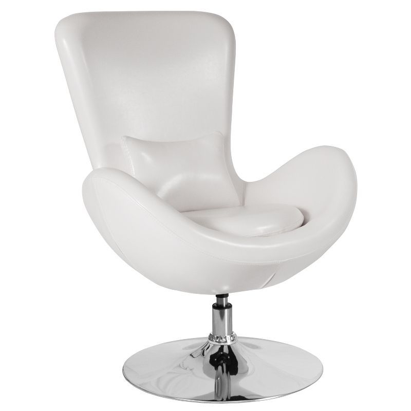 White Leather High Back Swivel Reception Chair with Chrome Base