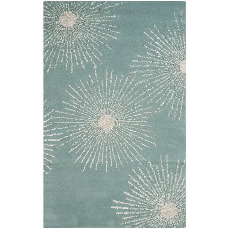 Teal and Ivory Handmade Wool and Viscose 6' x 9' Tufted Area Rug