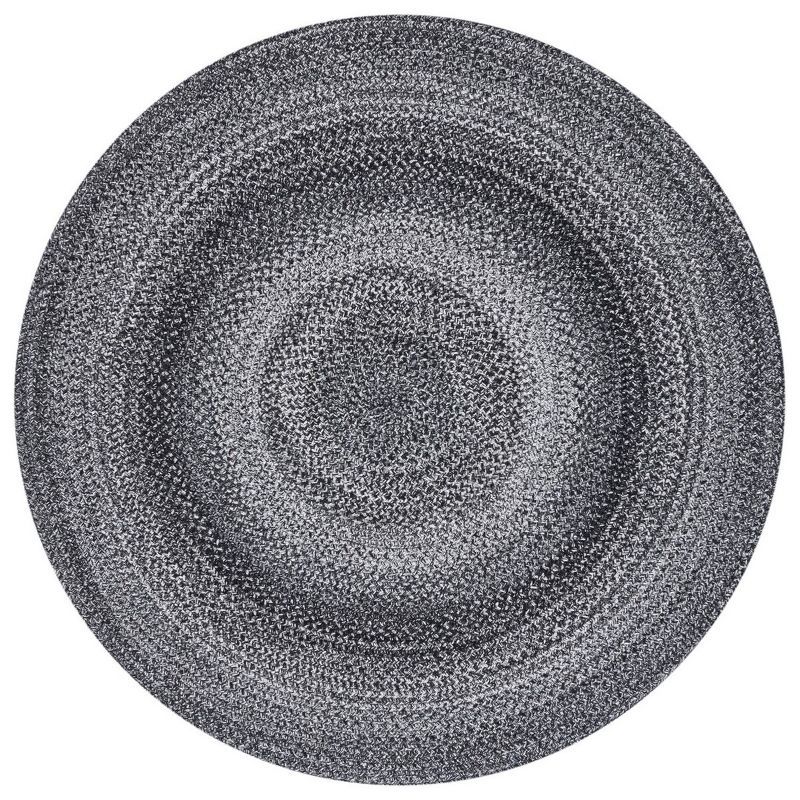 Handmade Black and Ivory Braided Round Synthetic Rug, 4' Diameter