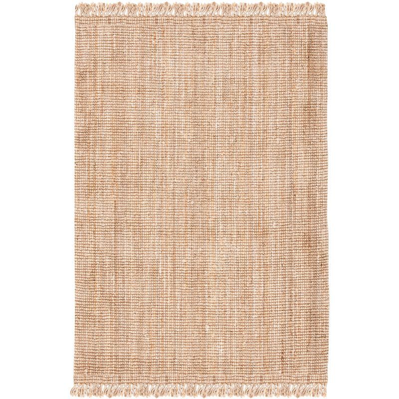 Natural Handwoven Jute Rectangular Area Rug with Fringe, 5' x 8'