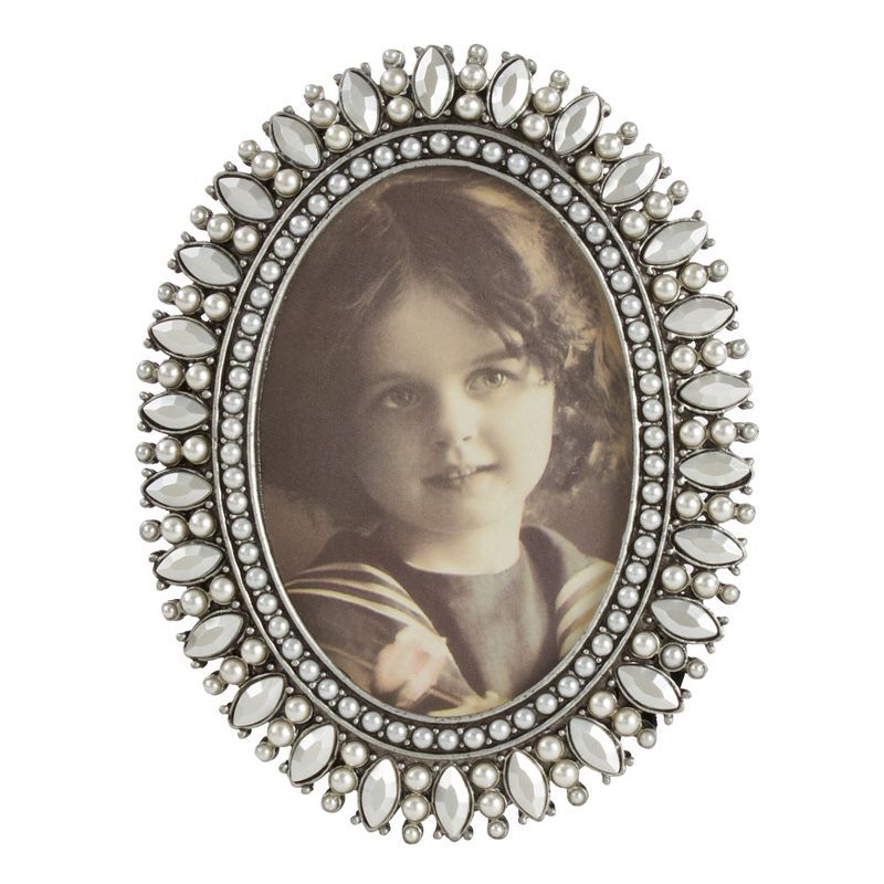 Silver Jeweled Oval Portrait Photo Frame