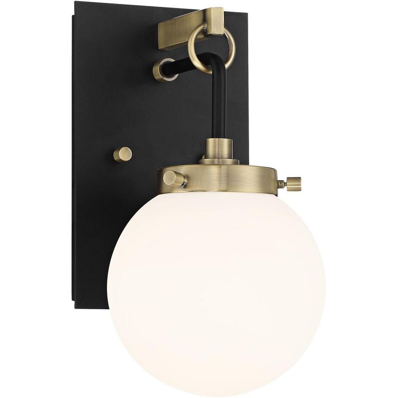 Modern Black and Brass Wall Sconce with Frosted Glass Globe