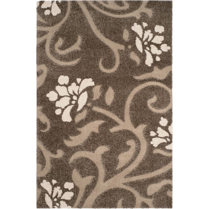 Smoke Beige 5' x 7' Floral Shag Synthetic Area Rug