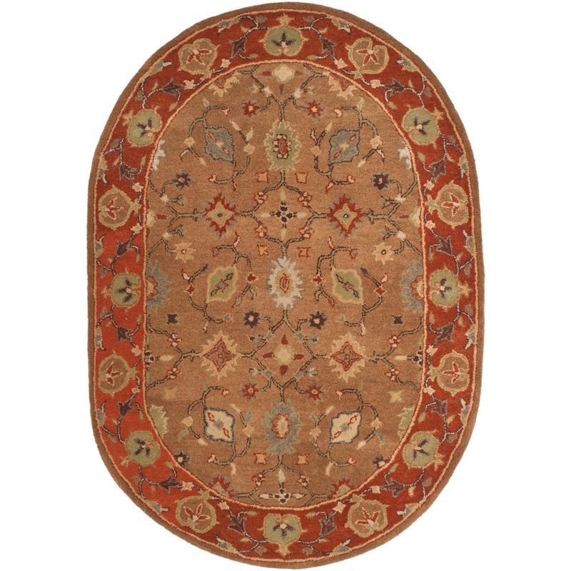 Elegant Heritage Oval Red Wool Area Rug - 4'6" x 6'6"