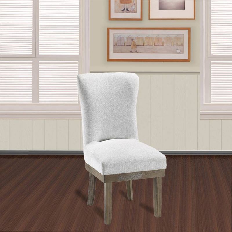 Gray Linen Upholstered High Back Side Chair with Wood Frame