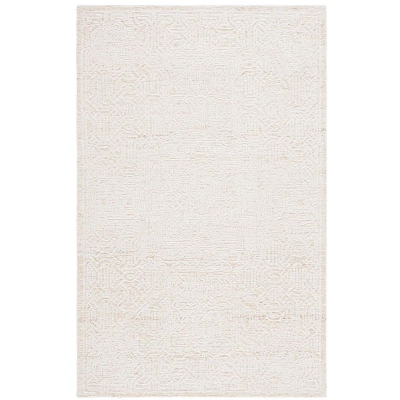 Ivory Wool Rectangular Tufted Handmade Area Rug, 5' x 8'