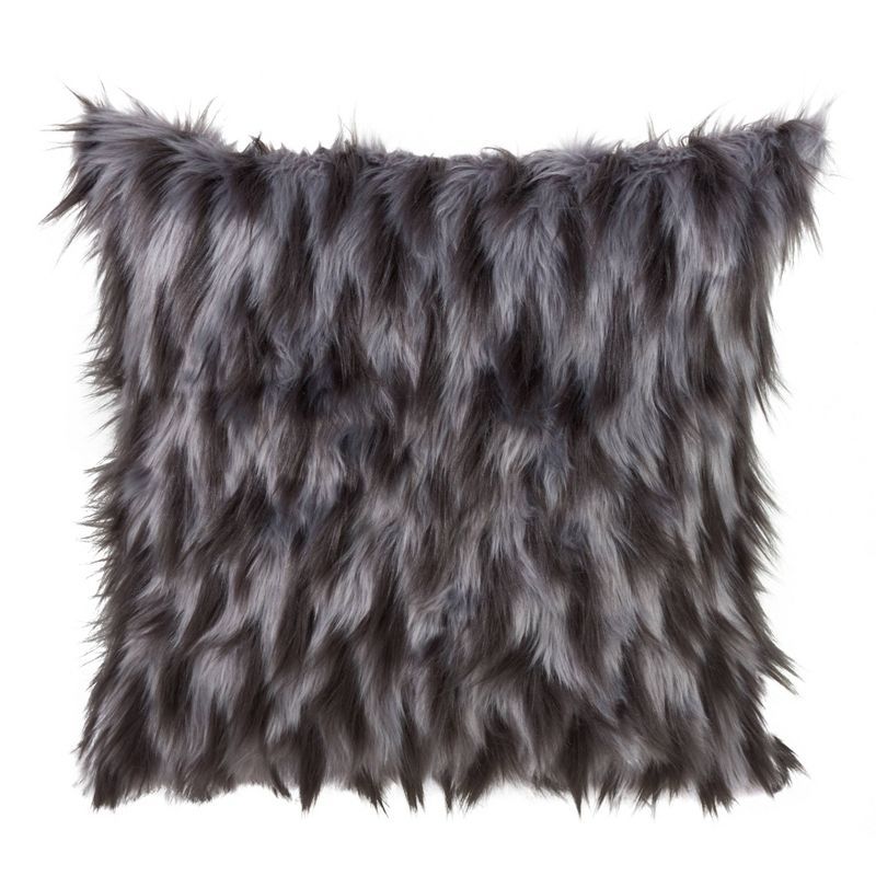 Black Faux Fur Square Decorative Pillow with Polyester Filling