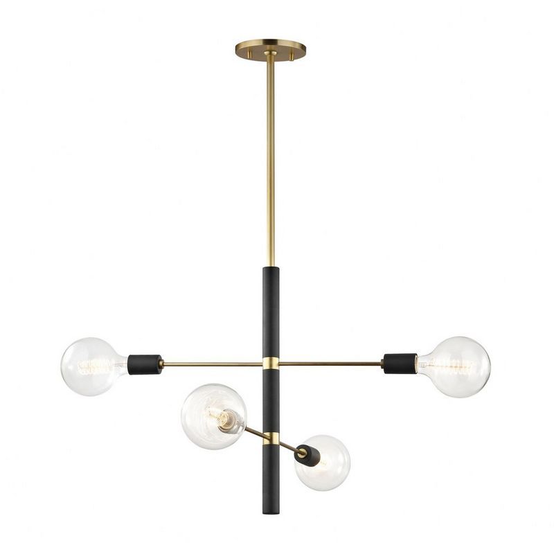 Astrid Aged Brass and Black 4-Light Metal Chandelier