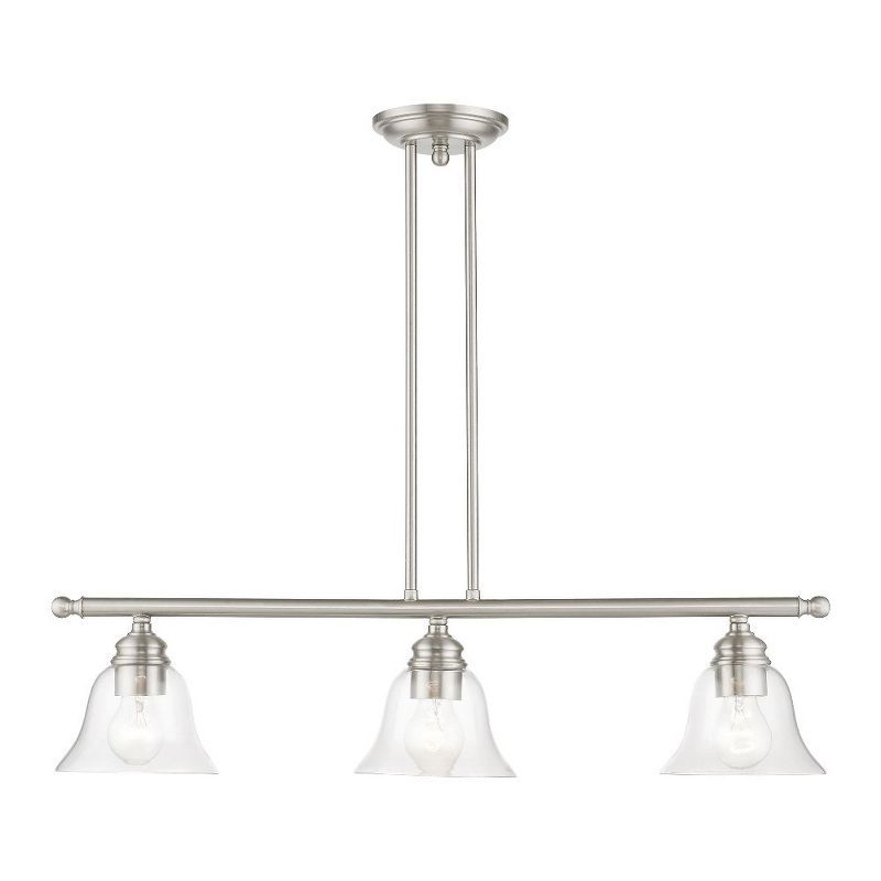 Elegant Brushed Nickel 3-Light Linear Chandelier with Hand-Blown Glass