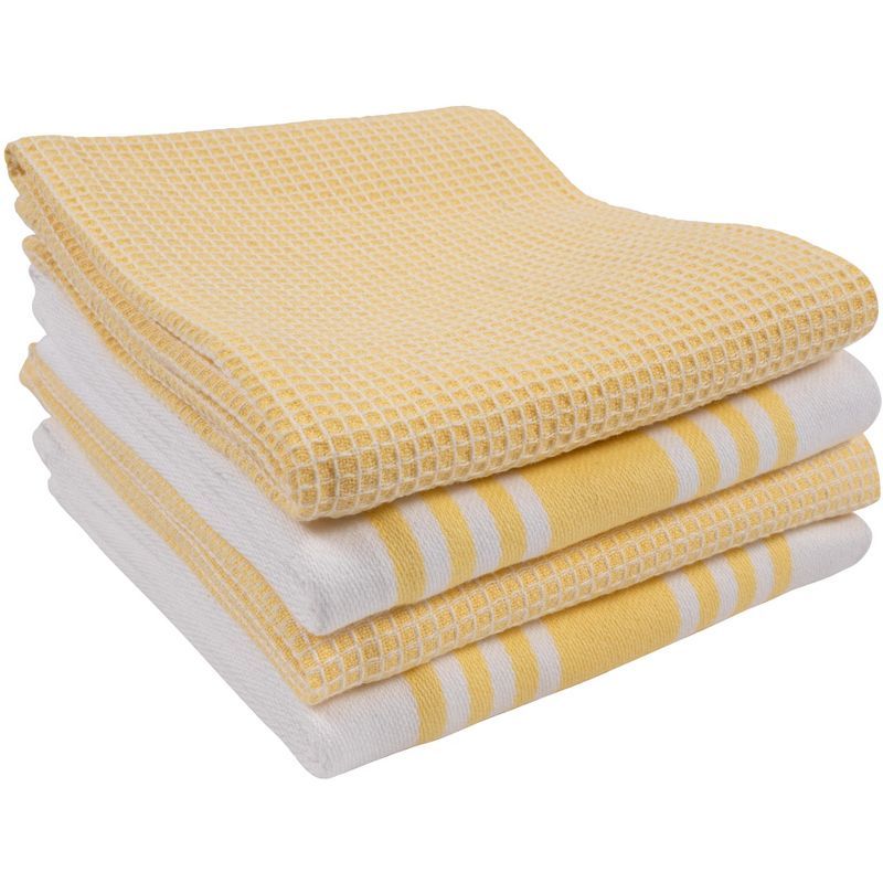 Yellow and White Cotton Waffle Weave Kitchen Towel Set